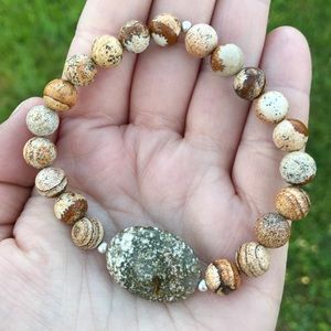 Moss Agate and Picture Jasper Stretch Bracelet